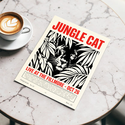 Jungle Cat Live, black, beige, red nature wall art displayed in a styled interior, gallery view 3