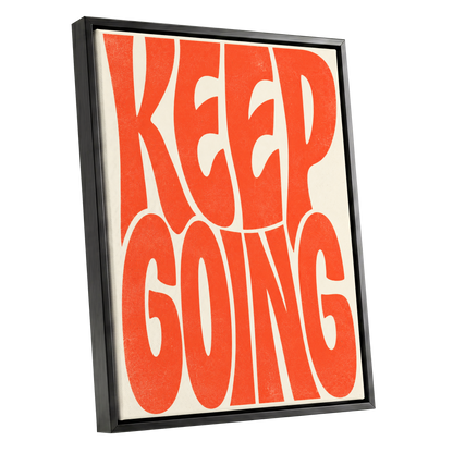 Keep Going in Tangerine, orange, beige abstract wall art shown as a black framed canvas wall art