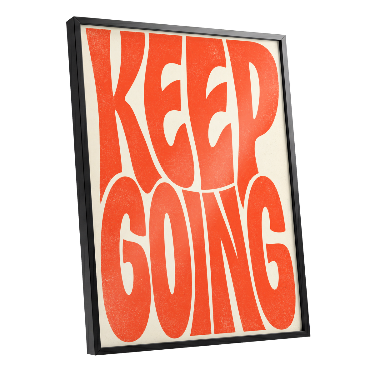 Keep Going in Tangerine, orange, beige abstract wall art shown as a black framed poster wall art print