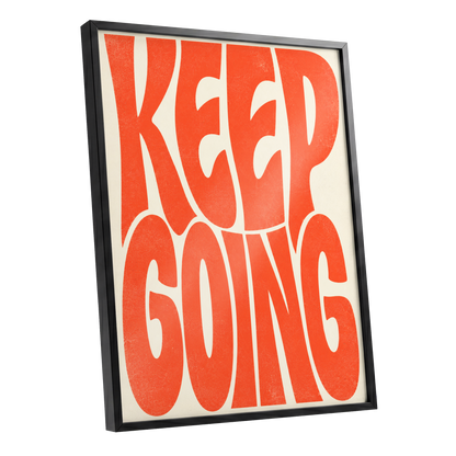 Keep Going in Tangerine, orange, beige abstract wall art shown as a black framed poster wall art print
