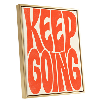 Keep Going in Tangerine, orange, beige abstract wall art shown as a gold framed canvas wall art