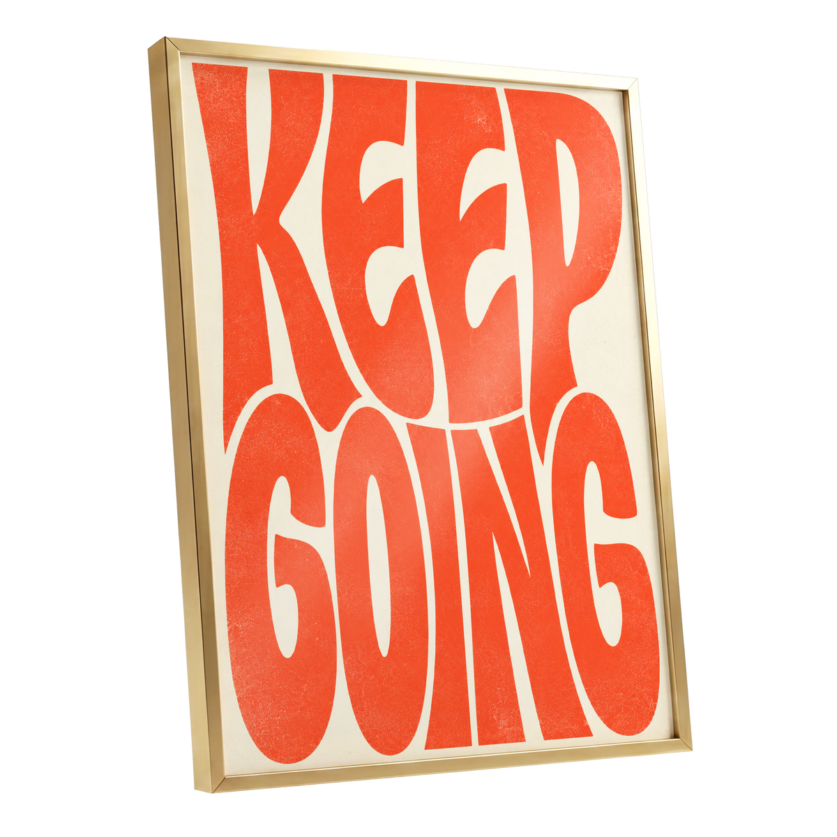Keep Going in Tangerine, orange, beige abstract wall art shown as a gold framed poster wall art print