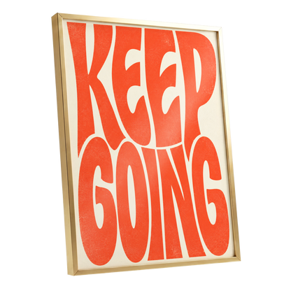 Keep Going in Tangerine, orange, beige abstract wall art shown as a gold framed poster wall art print