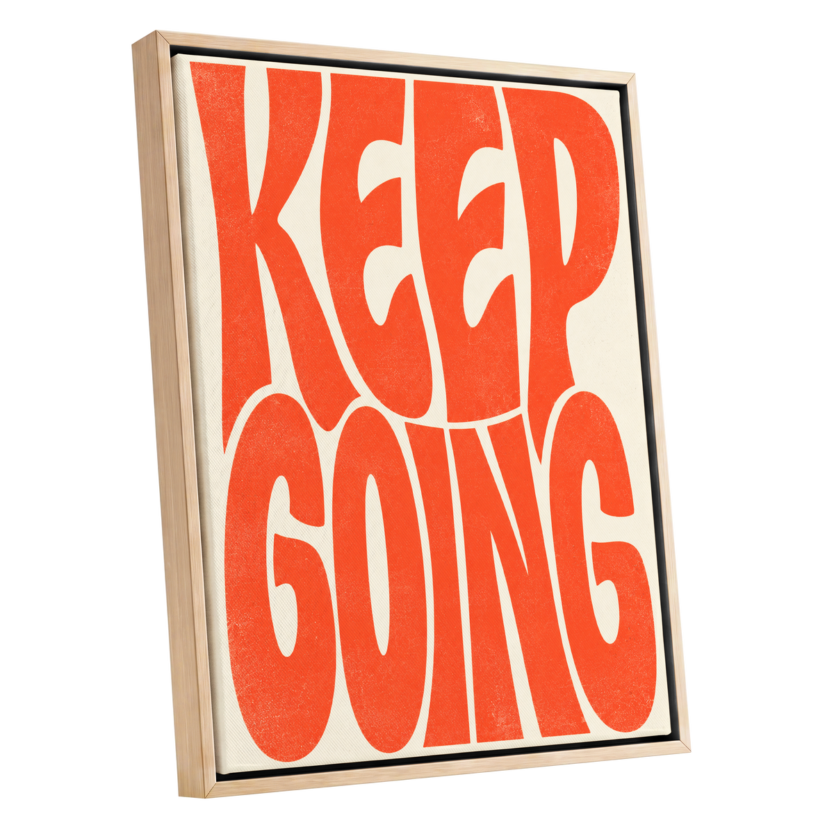 Keep Going in Tangerine, orange, beige abstract wall art shown as a oak framed canvas wall art