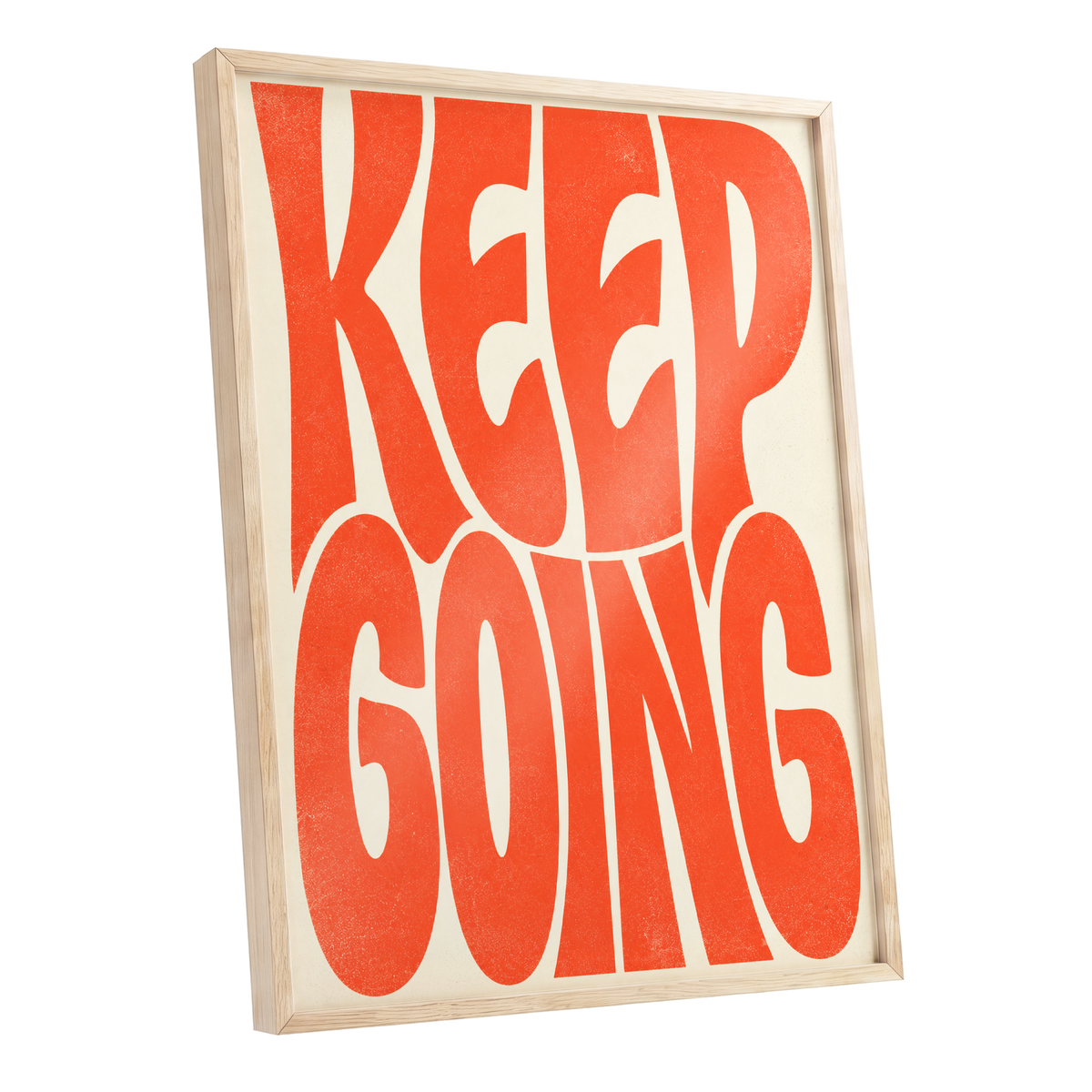 Keep Going in Tangerine, orange, beige abstract wall art shown as a oak framed poster wall art print