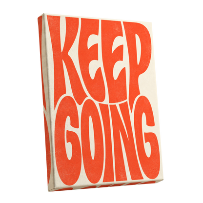 Keep Going in Tangerine, orange, beige abstract wall art shown as a stretched canvas wall art