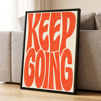 Keep Going in Tangerine, orange, beige abstract wall art displayed in a styled interior, gallery view 1