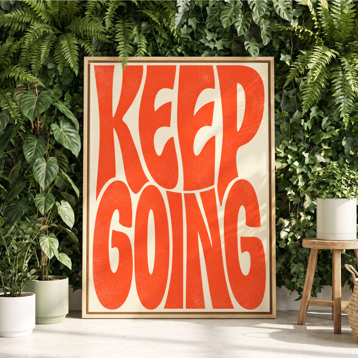 Keep Going in Tangerine, orange, beige abstract wall art displayed in a styled interior, gallery view 2