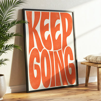 Keep Going in Tangerine, orange, beige abstract wall art displayed in a styled interior, gallery view 3