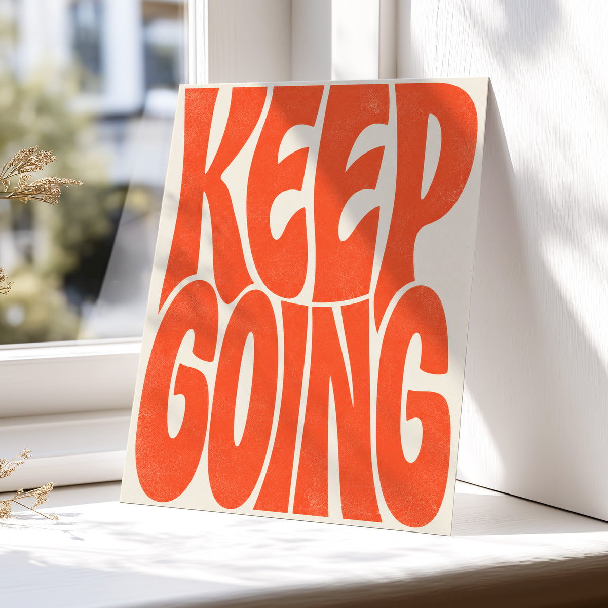 Keep Going in Tangerine, orange, beige abstract wall art displayed in a styled interior, gallery view 5