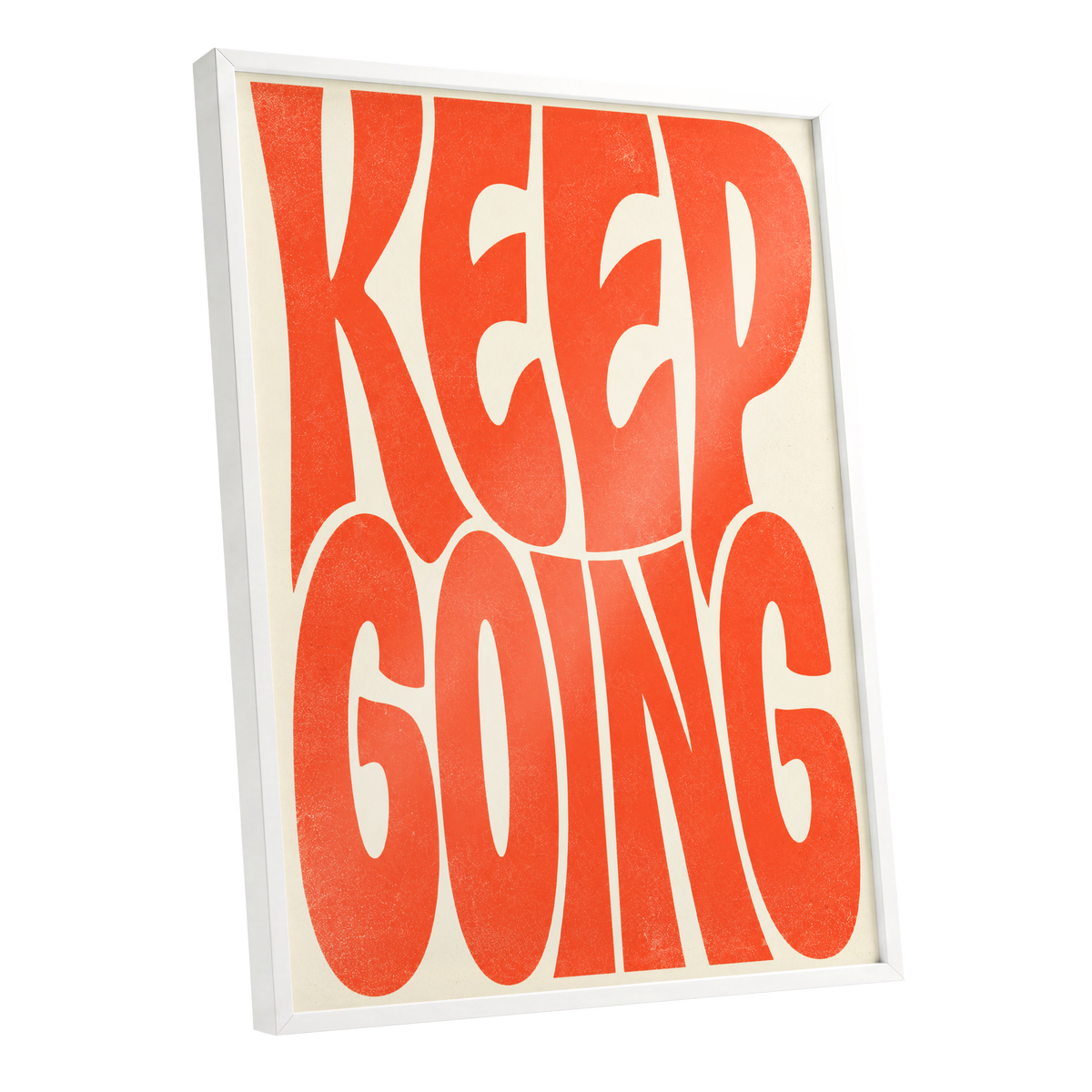 Keep Going in Tangerine, orange, beige abstract wall art shown as a white framed poster wall art print