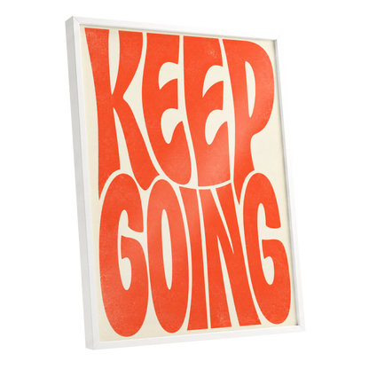 Keep Going in Tangerine, orange, beige abstract wall art shown as a white framed poster wall art print