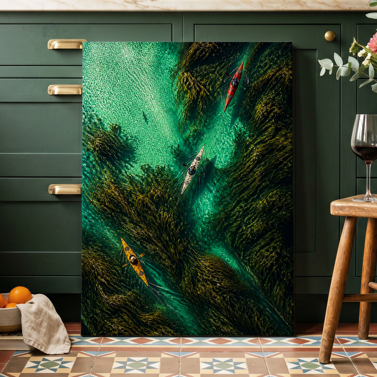 Kelpwater Passage, green, blue, black nature wall art displayed in a styled interior, gallery view 7