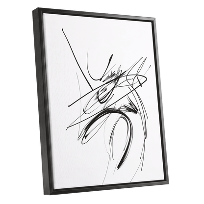 Kinetic Linework, black, white, gray abstract wall art shown as a black framed canvas wall art