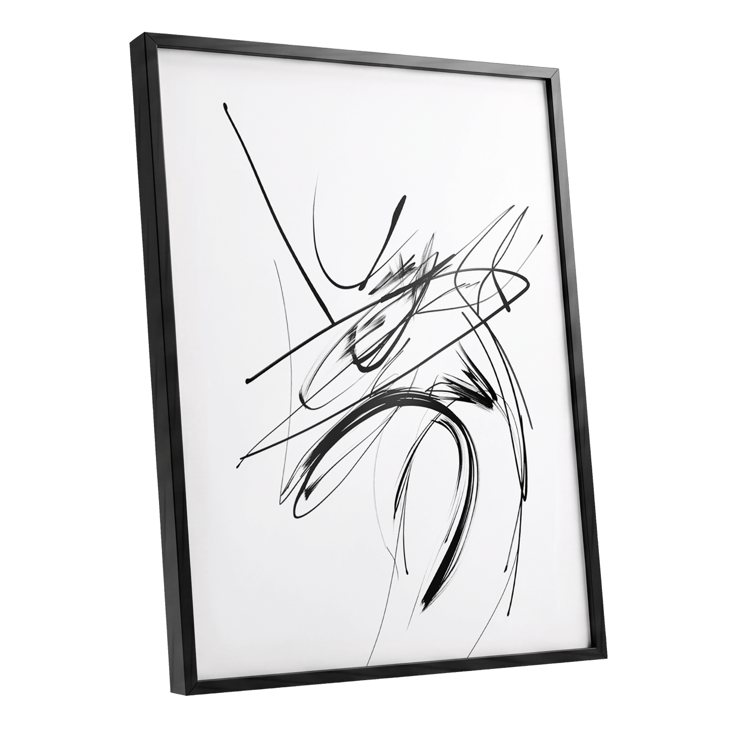 Kinetic Linework, black, white, gray abstract wall art shown as a black framed poster wall art print