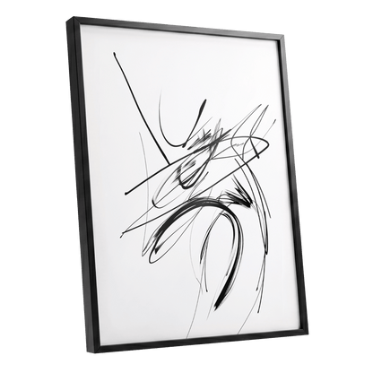 Kinetic Linework, black, white, gray abstract wall art shown as a black framed poster wall art print