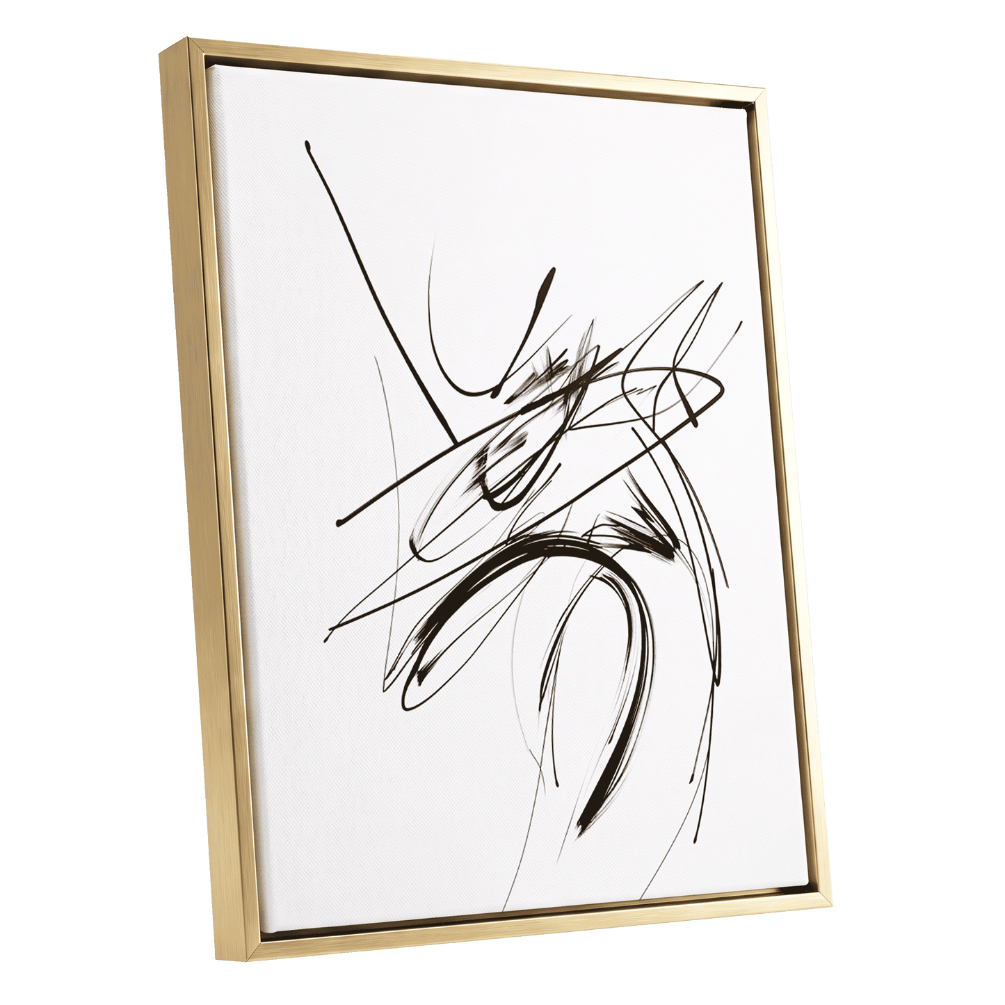 Kinetic Linework, black, white, gray abstract wall art shown as a gold framed canvas wall art
