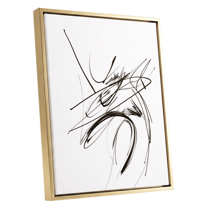 Kinetic Linework, black, white, gray abstract wall art shown as a gold framed canvas wall art