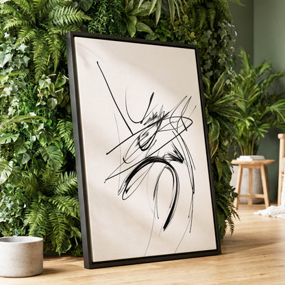 Kinetic Linework, black, white, gray abstract wall art displayed in a styled interior, gallery view 1