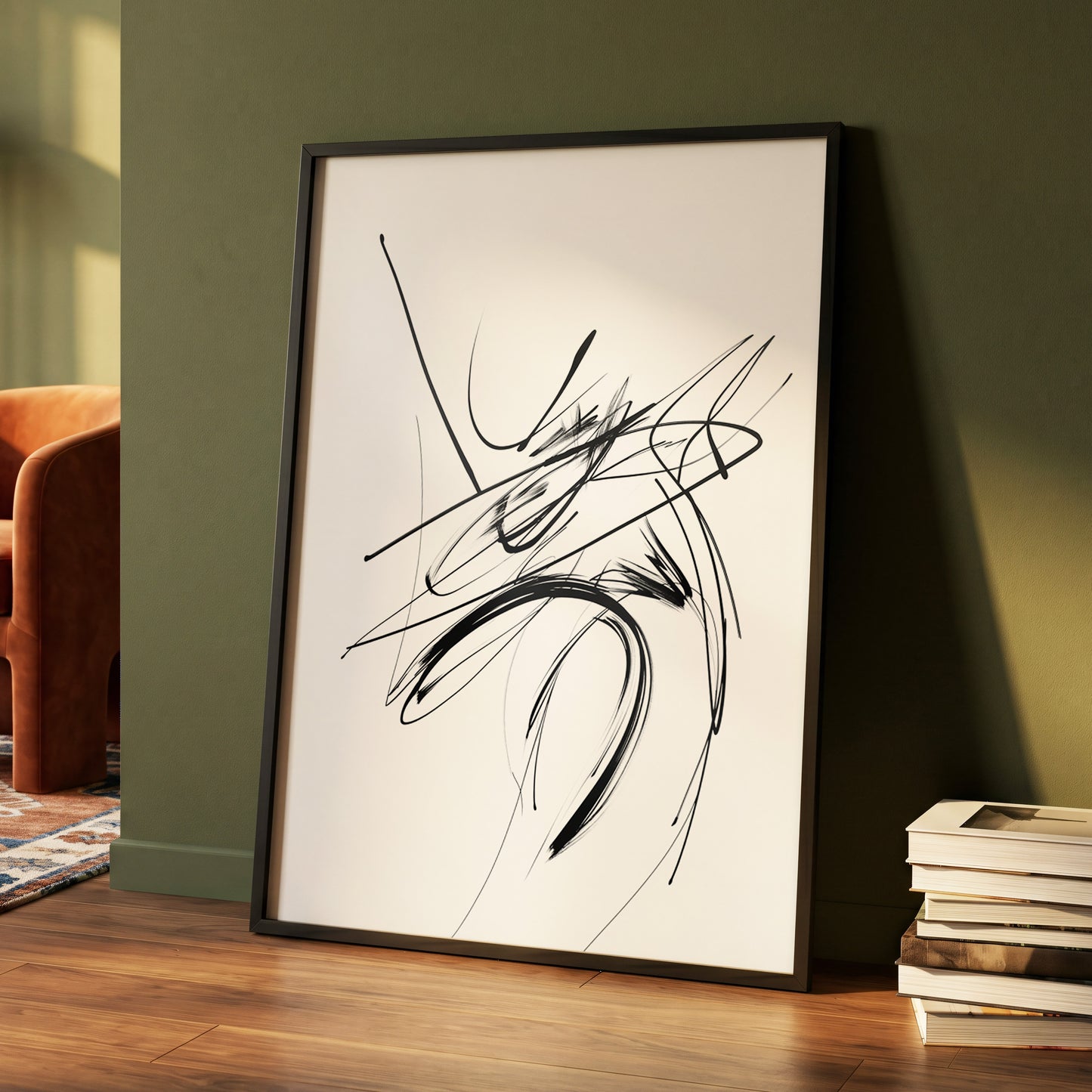 Kinetic Linework, black, white, gray abstract wall art displayed in a styled interior, gallery view 4