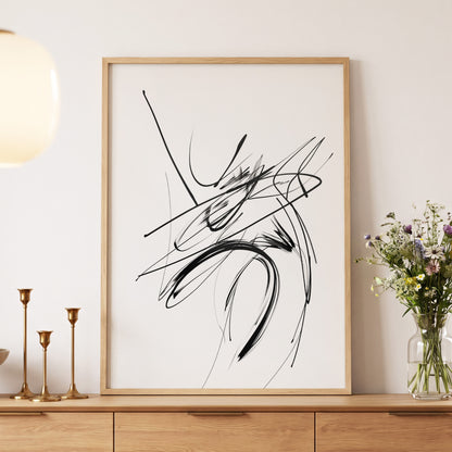 Kinetic Linework, black, white, gray abstract wall art displayed in a styled interior, gallery view 5