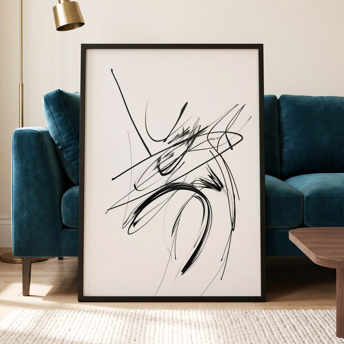 Kinetic Linework, black, white, gray abstract wall art displayed in a styled interior, gallery view 6
