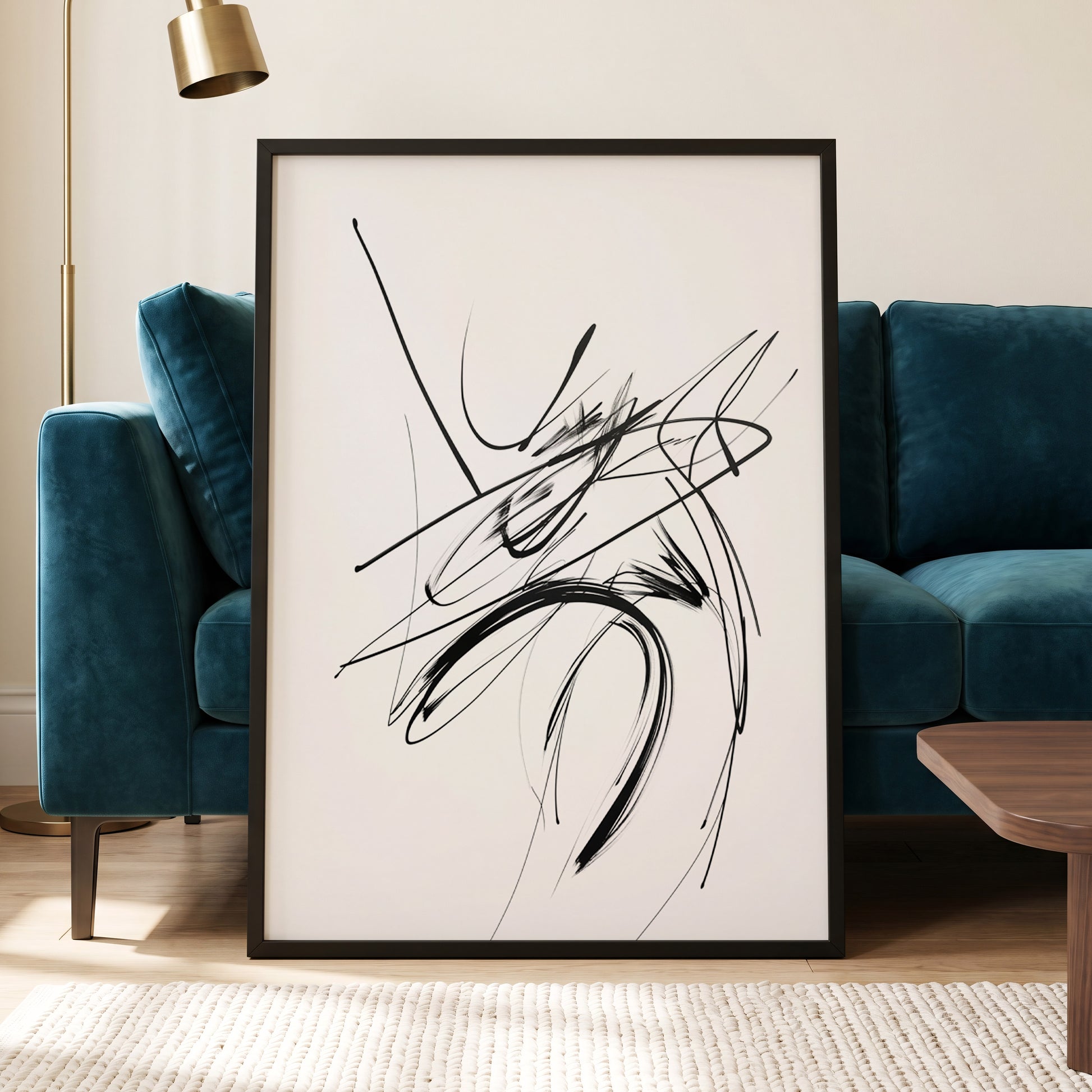 Kinetic Linework, black, white, gray abstract wall art displayed in a styled interior, gallery view 6