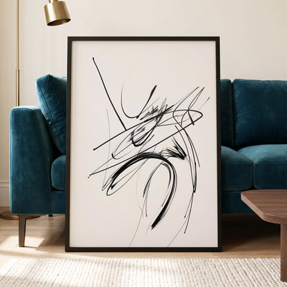 Kinetic Linework, black, white, gray abstract wall art displayed in a styled interior, gallery view 6