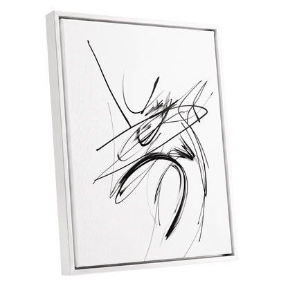 Kinetic Linework, black, white, gray abstract wall art shown as a white framed canvas wall art