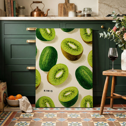 Kiwi Scatter, green, beige, brown nature wall art on canvas displayed in a styled interior, gallery view 1
