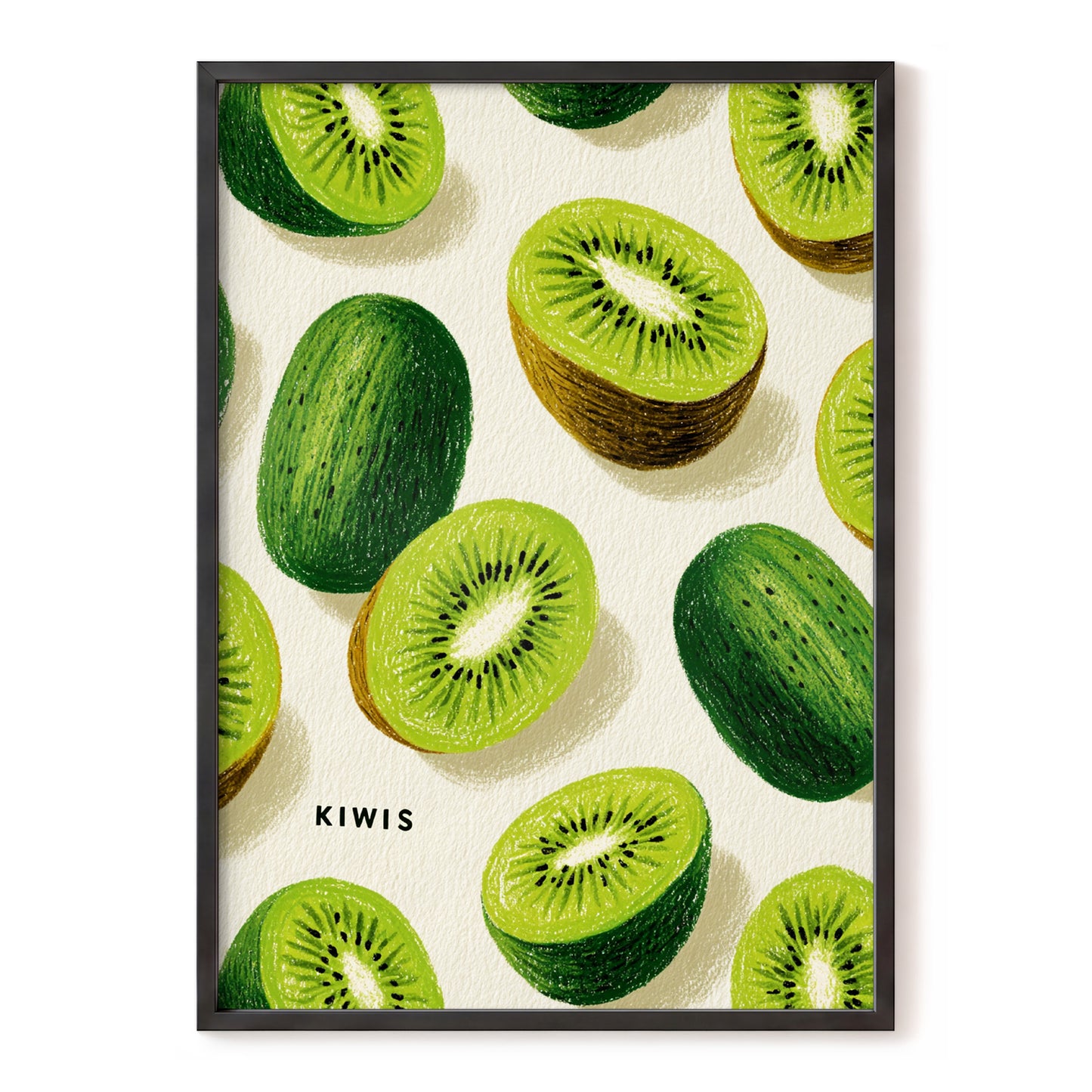 Kiwi Scatter, green, beige, brown nature wall art, front artwork view