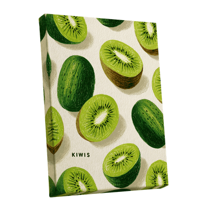 Kiwi Scatter, green, beige, brown nature wall art shown as a stretched canvas wall art