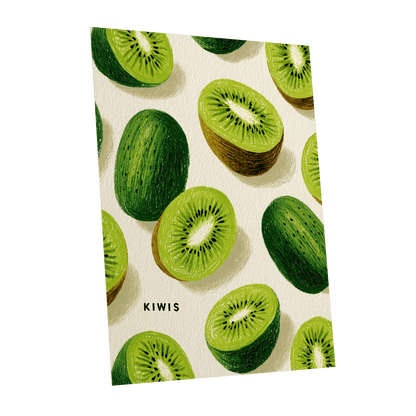 Kiwi Scatter, green, beige, brown nature wall art shown as a unframed poster wall art print