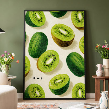 Kiwi Scatter, green, beige, brown nature wall art displayed in a styled interior, gallery view 4