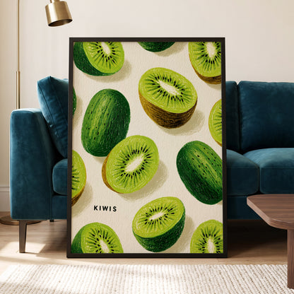 Kiwi Scatter, green, beige, brown nature wall art displayed in a styled interior, gallery view 6