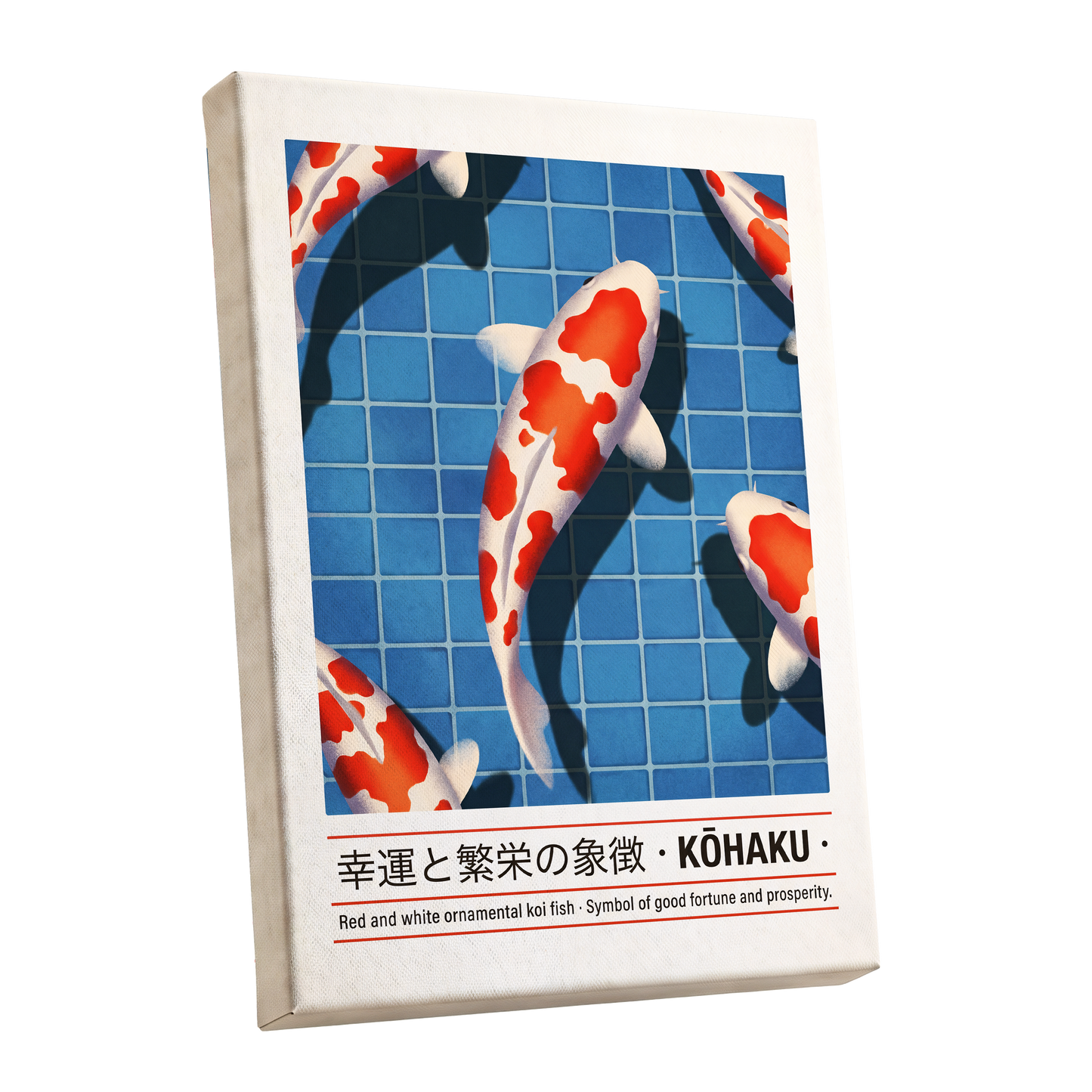 Kohaku in Blue, blue, red, white nature wall art shown as a stretched canvas wall art