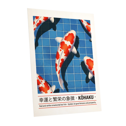 Kohaku in Blue, blue, red, white nature wall art shown as a unframed poster wall art print