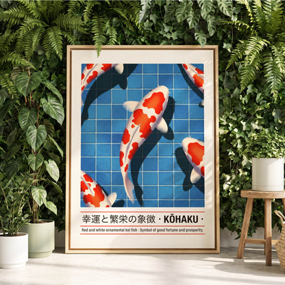 Kohaku in Blue, blue, red, white nature wall art displayed in a styled interior, gallery view 8