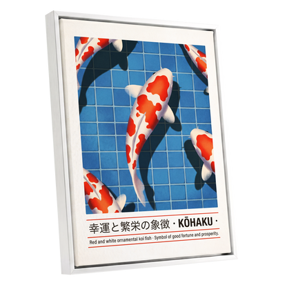 Kohaku in Blue, blue, red, white nature wall art shown as a white framed canvas wall art