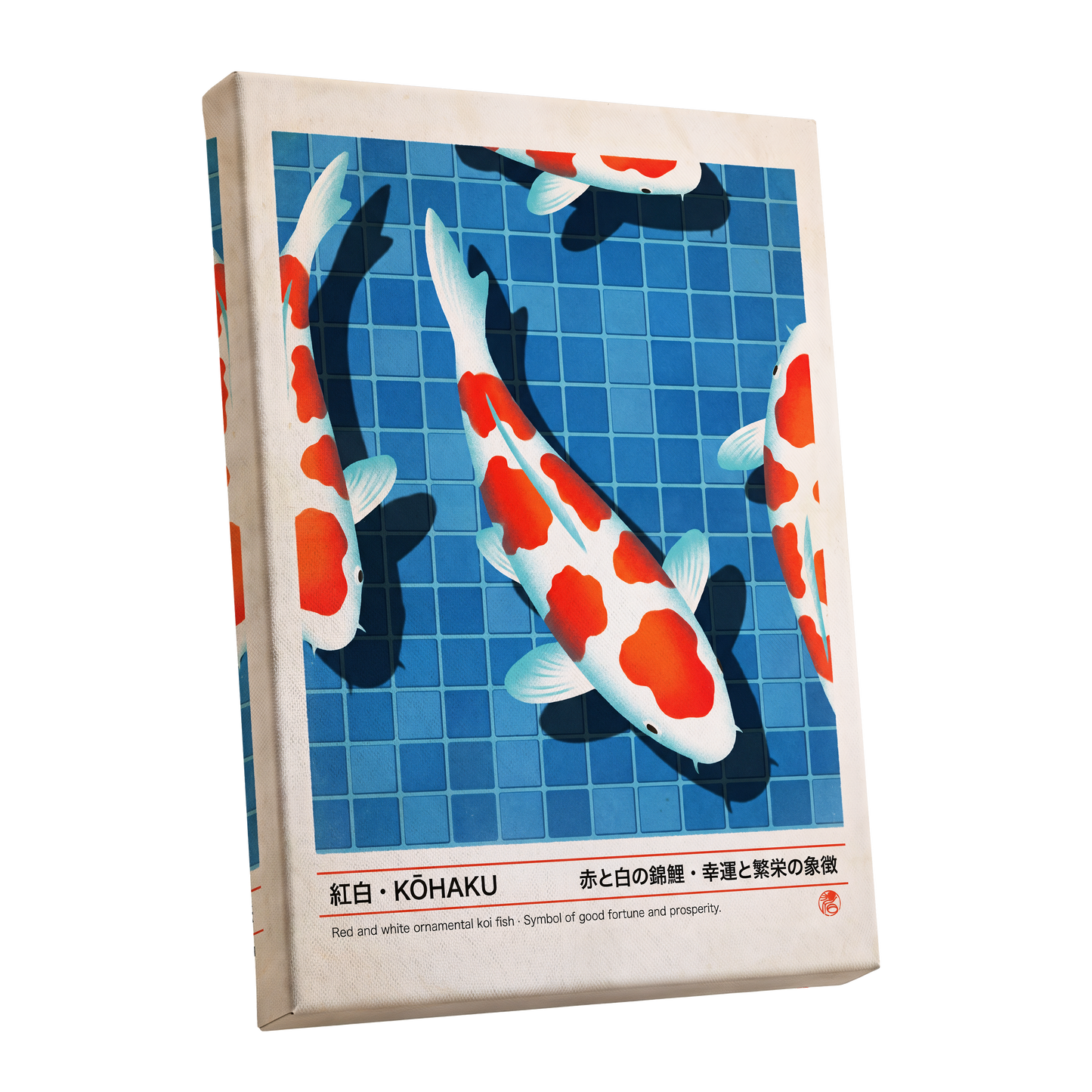 Kohaku Pool Shadows, blue, white, red nature wall art shown as a stretched canvas wall art