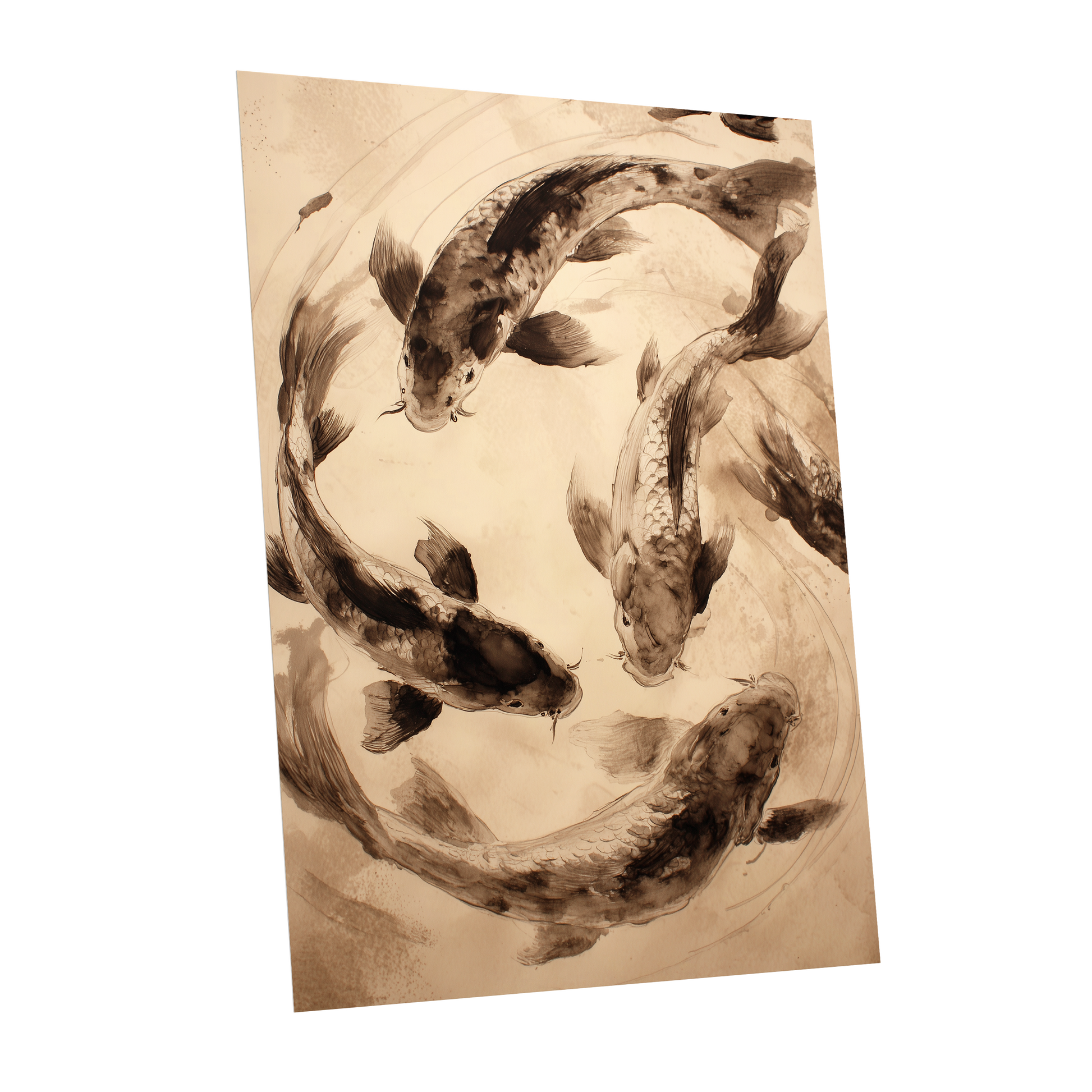 Koi in Quiet Orbit, beige, brown, black nature wall art shown as a unframed poster wall art print