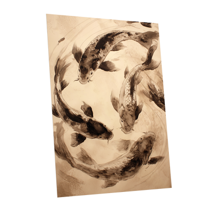 Koi in Quiet Orbit, beige, brown, black nature wall art shown as a unframed poster wall art print