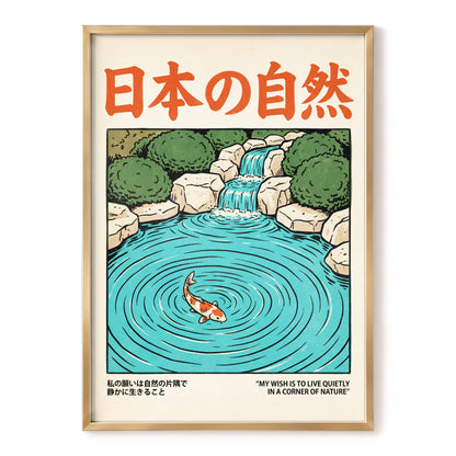 Koi in Quiet Waters, blue, green, beige nature wall art, front artwork view
