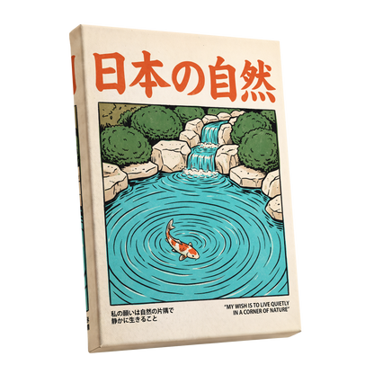 Koi in Quiet Waters, blue, green, beige nature wall art shown as a stretched canvas wall art