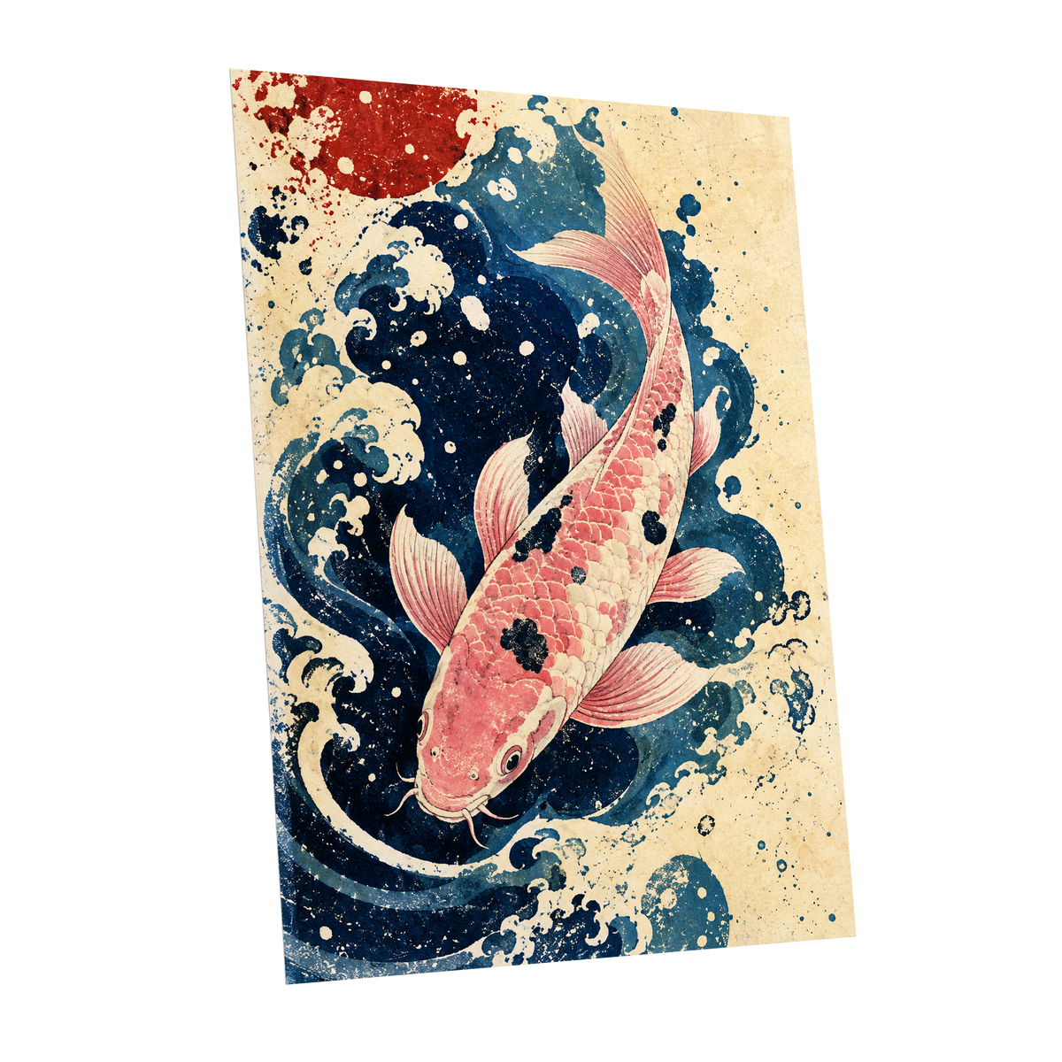 Koi in the Current, blue, pink, beige nature wall art shown as a unframed poster wall art print
