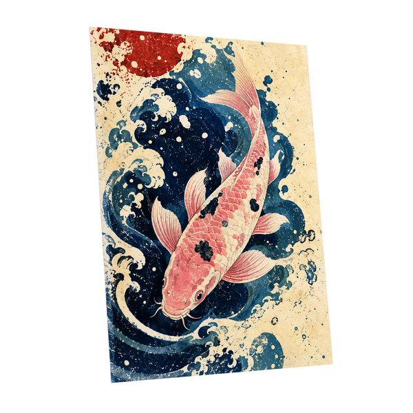Koi in the Current, blue, pink, beige nature wall art shown as a unframed poster wall art print
