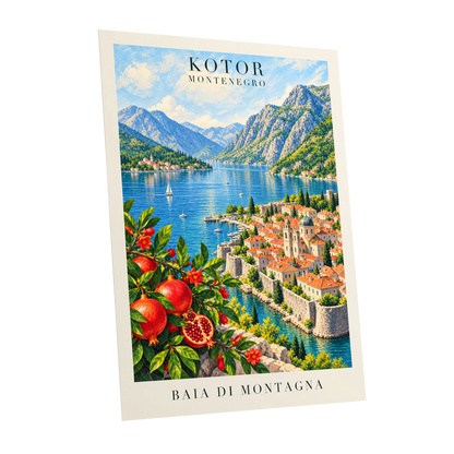 Kotor Bay Reverie, blue, green, beige nature wall art shown as a unframed poster wall art print