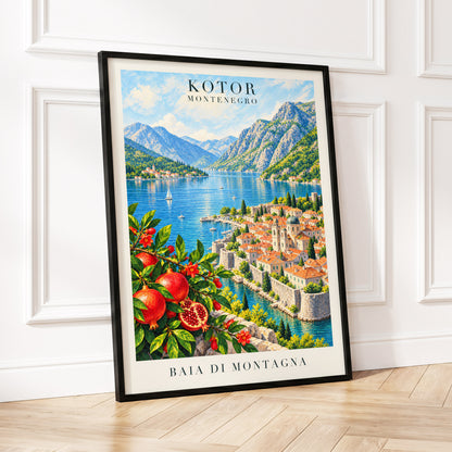 Kotor Bay Reverie, blue, green, beige nature wall art displayed in a styled interior, gallery view 2