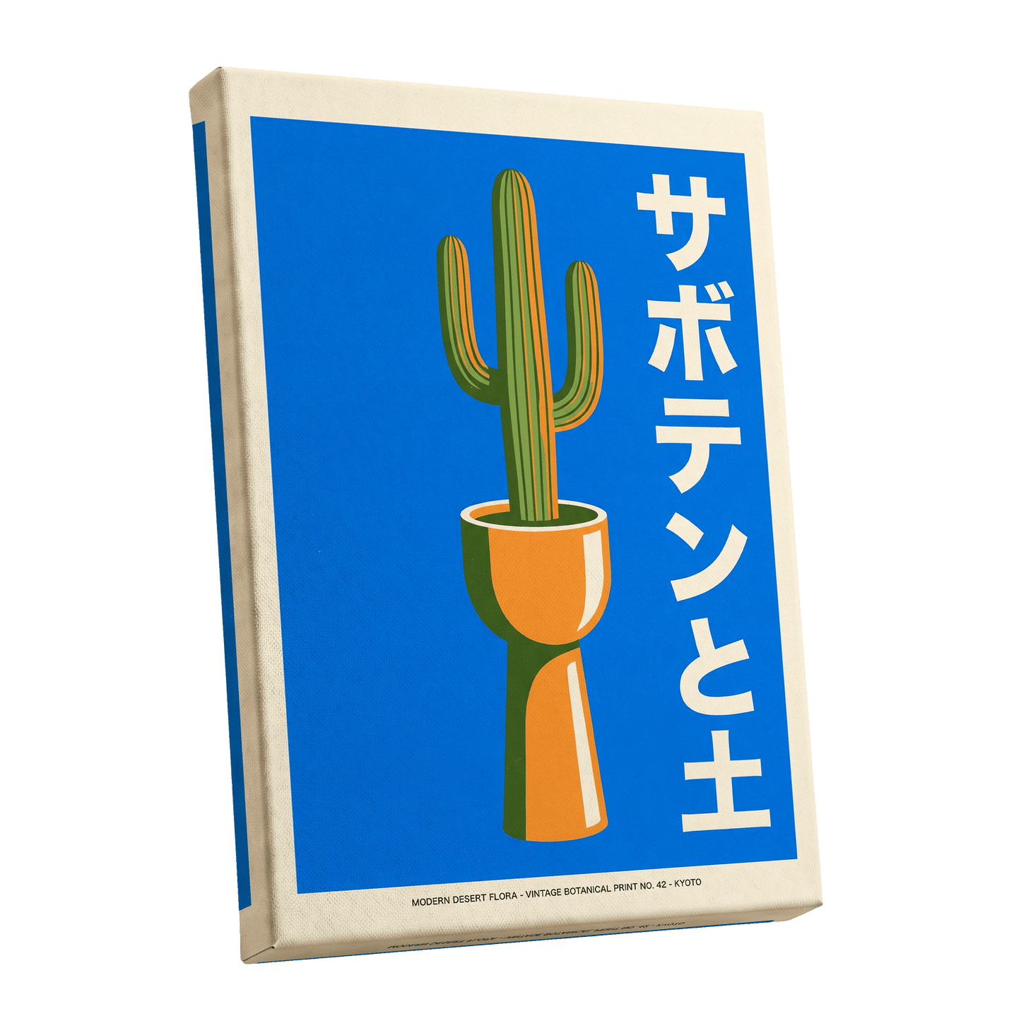 Kyoto Cactus in Blue, blue, green, orange nature wall art shown as a stretched canvas wall art