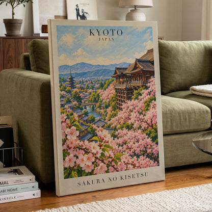 Kyoto in Bloom, pink, blue, green floral wall art displayed in a styled interior, gallery view 7